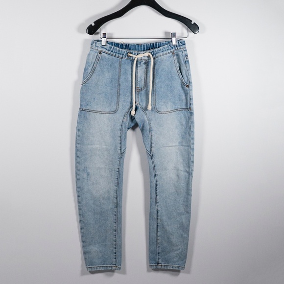 One Teaspoon Shabbies Drawstring Boyfriend Cotton Straight Leg Jeans Blue XXS - Picture 1 of 4